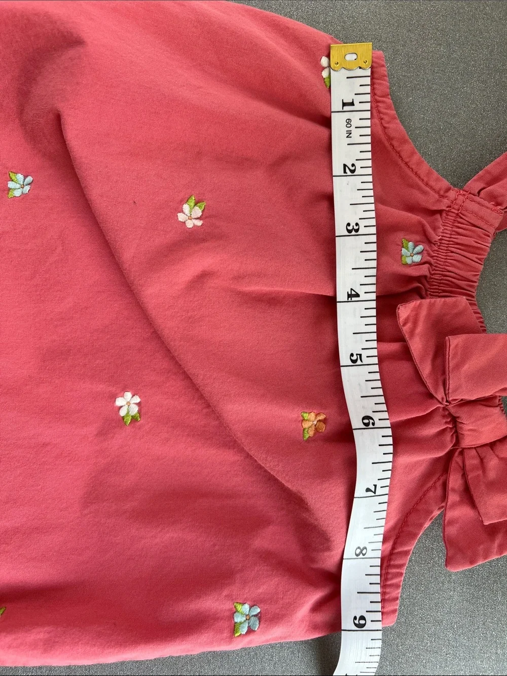 Gymboree | 100% Cotton Coral Baby Bubble Romper Bow Floral Embroidery Size 0-3M